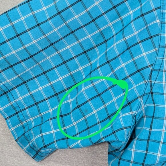 Wrangler Wrancher Shirt Mens 2XT Pearl Snap Blue Plaid Short Sleeve Pockets - Picture 9 of 12